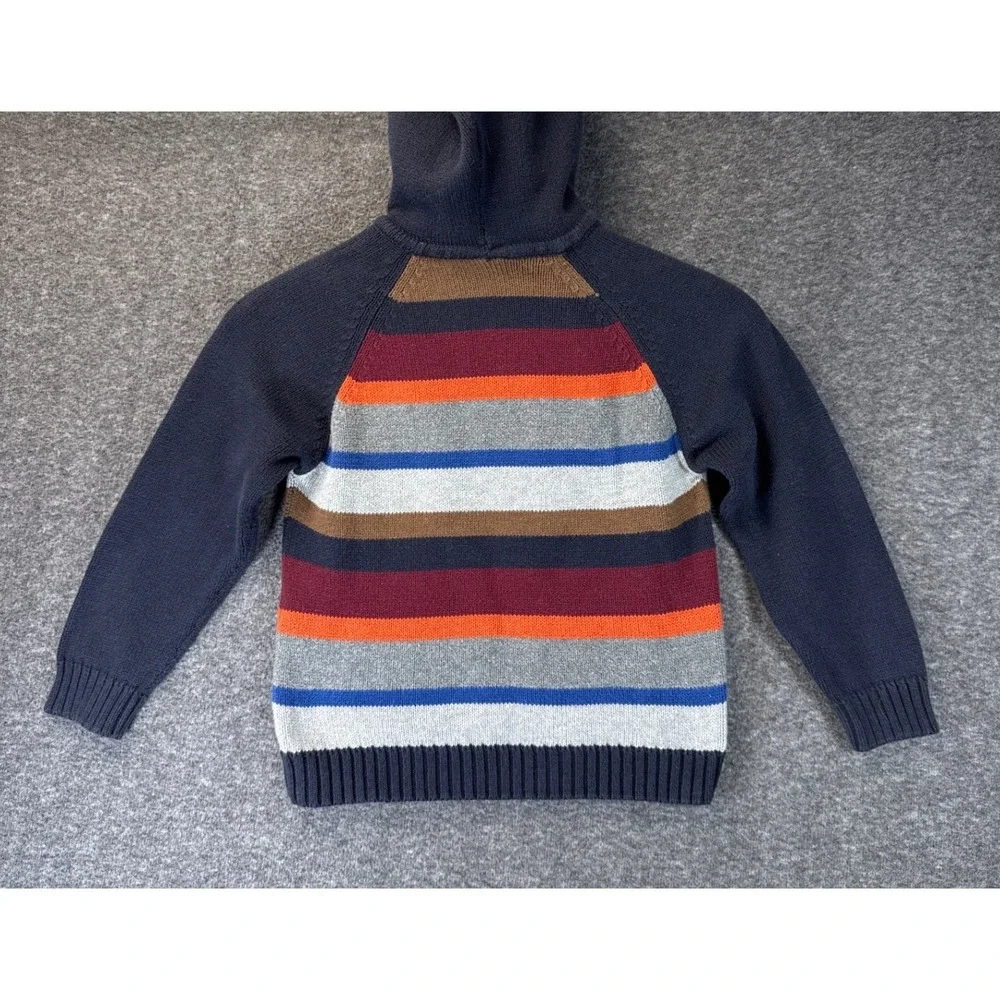 Gymboree Hooded Sweater Kids XS 3-4 Navy Multi Stripe Warm Knit Pullover School